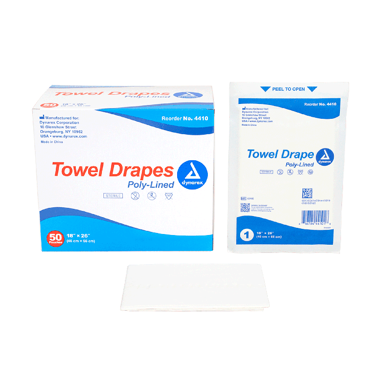 Dynarex Disposable Sterile Towel Drapes, Fenestrated, 18" x 26", White, 2-Ply Tissue/1-Ply Poly, 50/Box, #4409 thumbnail 4
