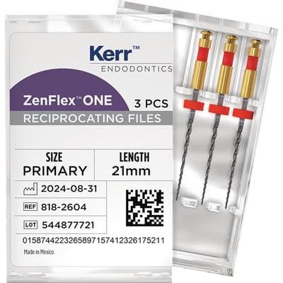 Kerr ZenFlex ONE Reciprocating NiTi File, Primary, Red, .25/.06, 21mm, 3/Pk, 818-2604 thumbnail 17