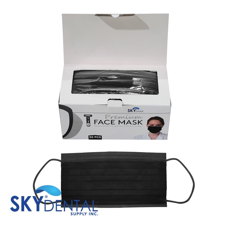 Sky Choice Mask Earloop Black Level 3, ASTM, 50/Box - Mask Earloop Black Level 3 (50) - Image 1