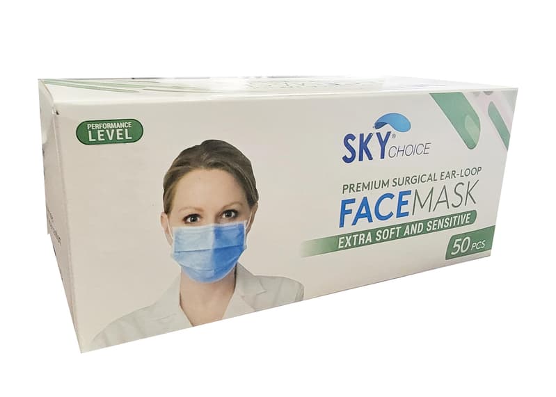 Sky Choice Mask Earloop Blue Level 2, ASTM, 50/Box - Mask Earloop Blue Level 2 (50) - Image 1