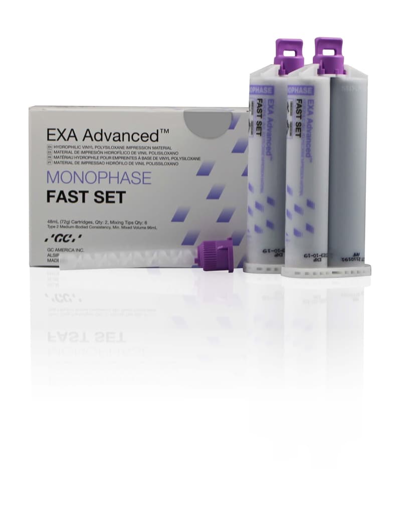 GC EXA Advanced Mono Fast Set, Vinyl Polysiloxane, 2 x 48 mL Cartridges with Mixing Tips, 2/Pk - EXA Advanced Mono Fast Set 2/Pk - Image 1