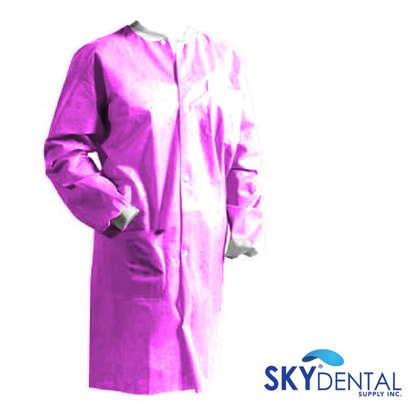 Sky Choice Lab Coat, Pink, Knee Length, Large, 10/Box - Lab Coat Pink Knee Length Large (10) - Image 1