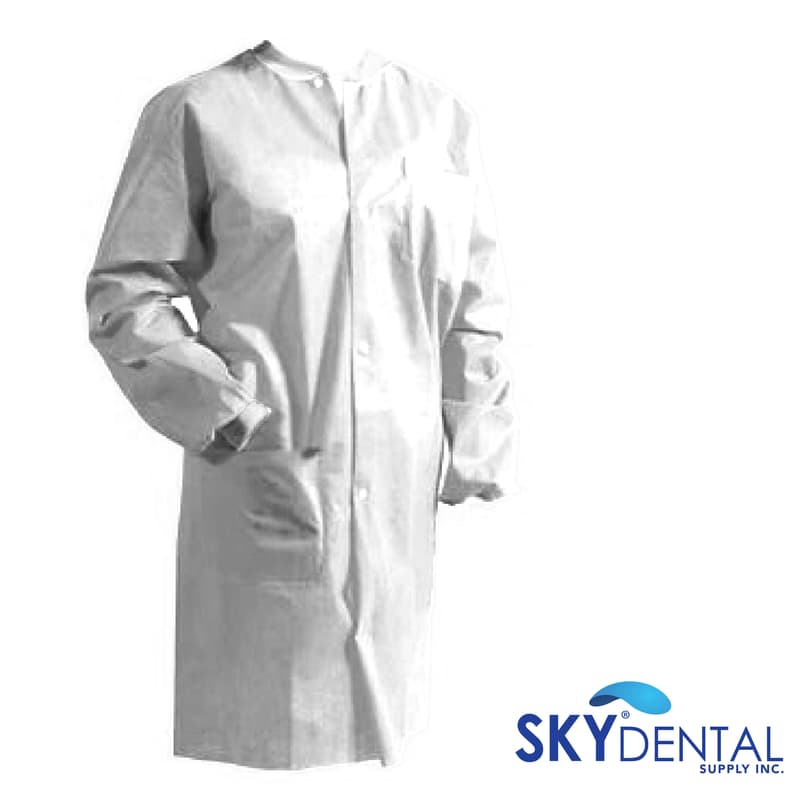 Sky Choice Lab Coat, White, Knee Length, Large, 10/Box - Lab Coat White Knee length Large (10) - Image 1