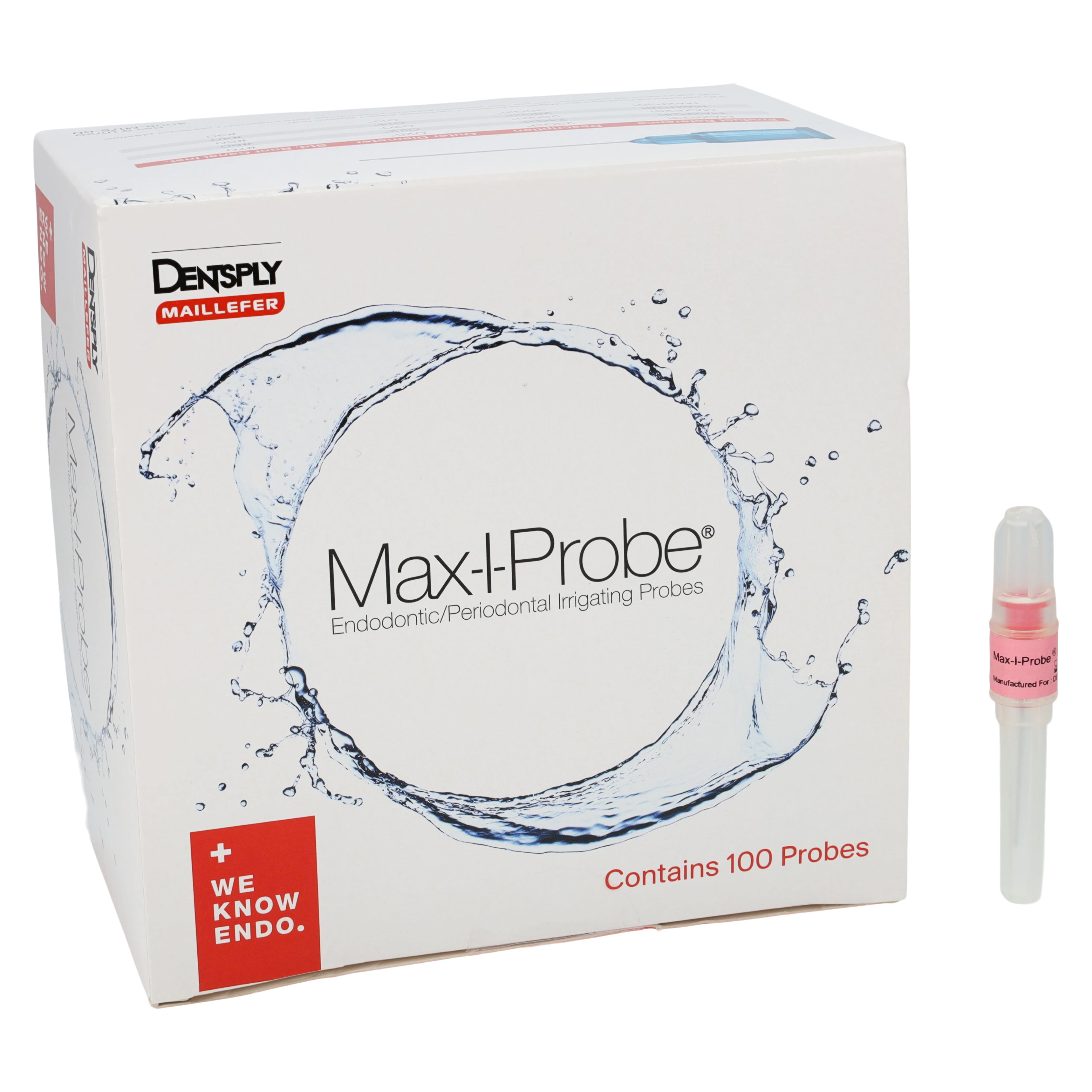 Max-i-Probe Endodontic/Periodontal Irrigation Probes, #40, 28 Ga x 1", Red, 100/Pk, MAXP281