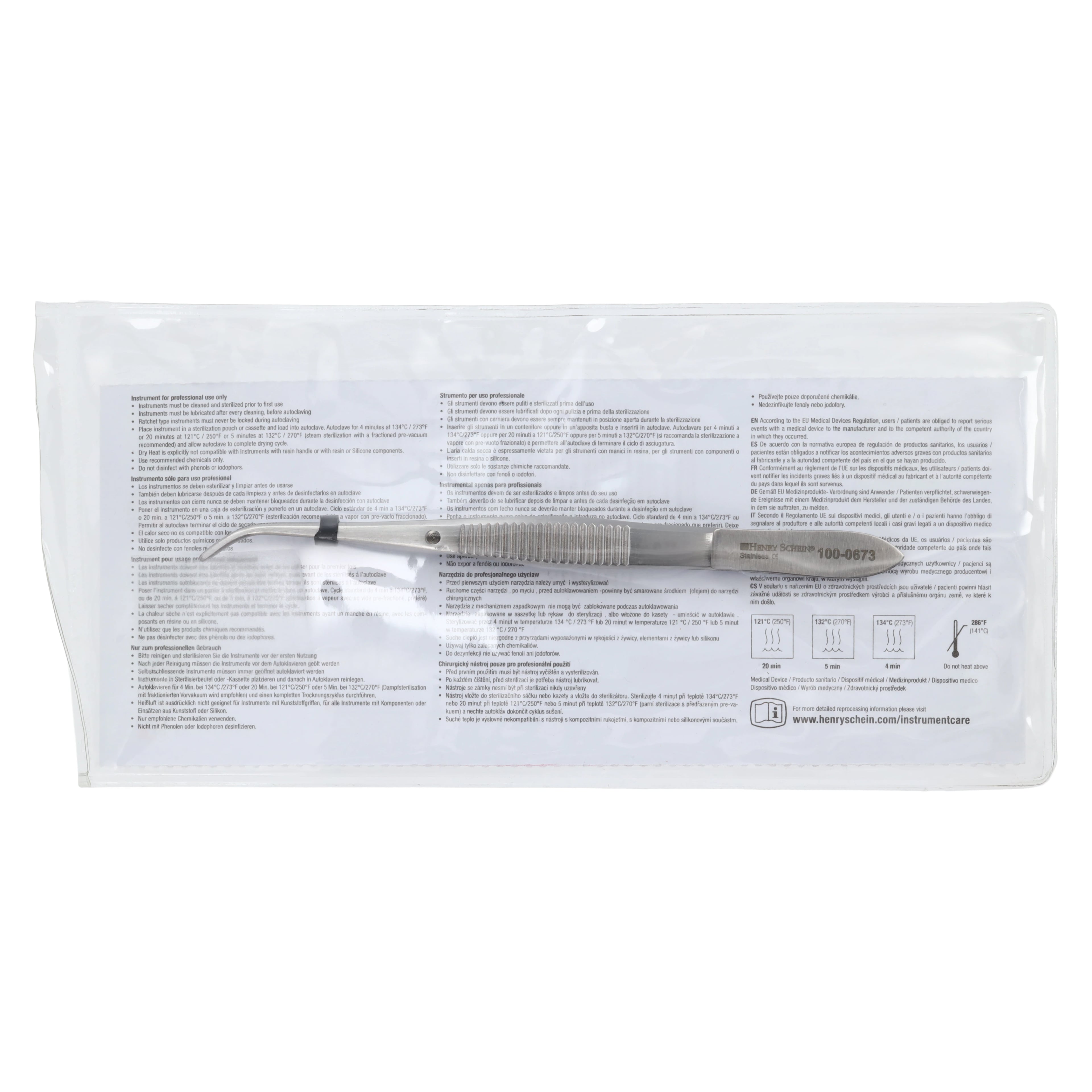 Henry Schein Dressing Forceps, Eye, Curved, 4", Serrated, Stainless Steel, Autoclavable, Each