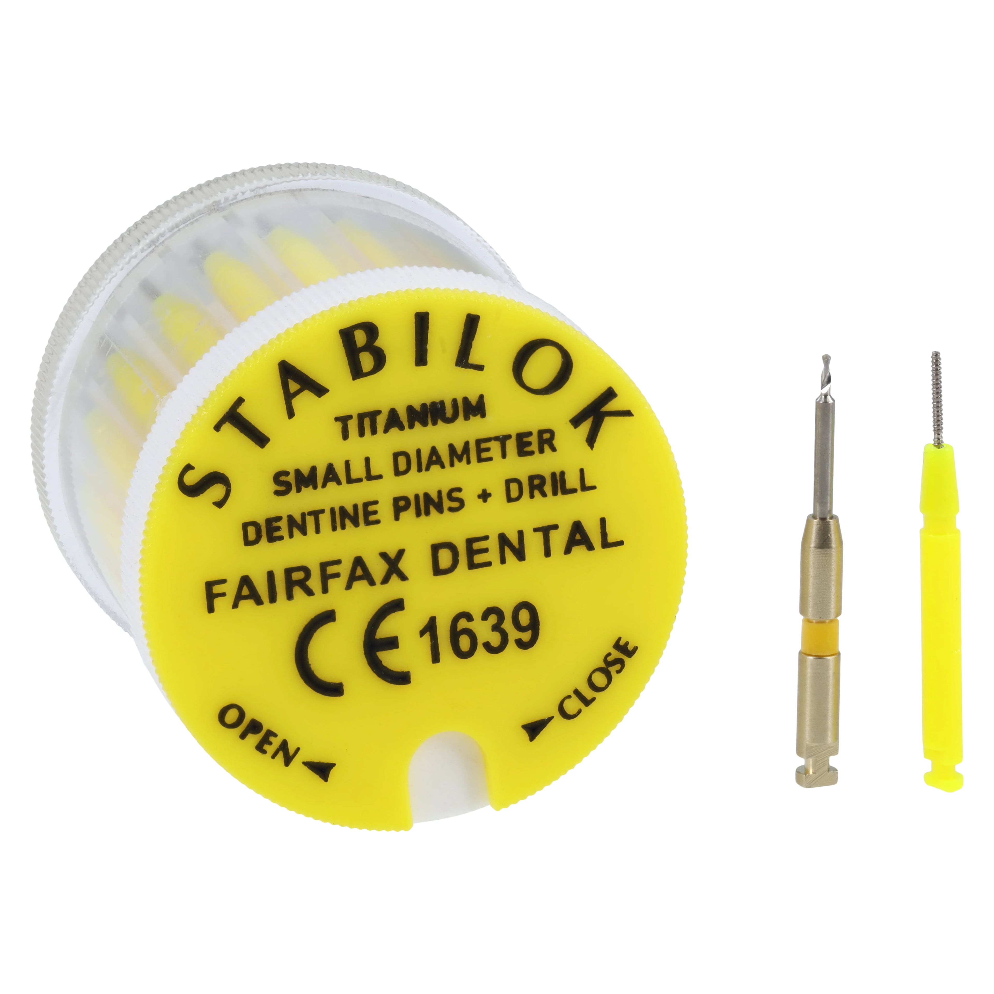 Stabilok Titanium Dentin Pins, Standard Kit, .021" (0.60mm), Yellow, 20 Pins with Drill, SY