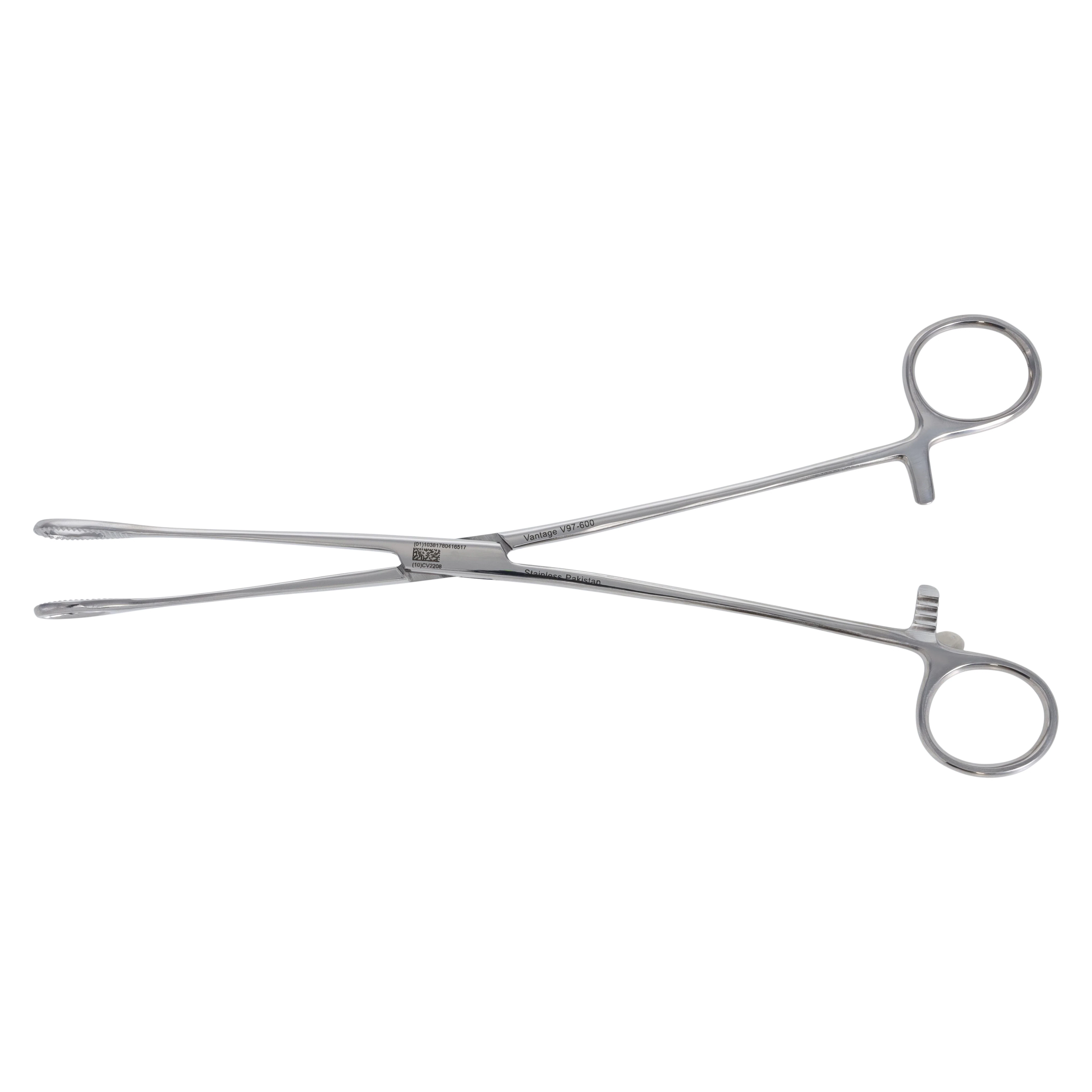 Vantage Foerster Sponge Forceps, 9.5" Straight, Serrated, Fenestrated Oval Tips, Stainless Steel, Nonsterile, Autoclavable, Each