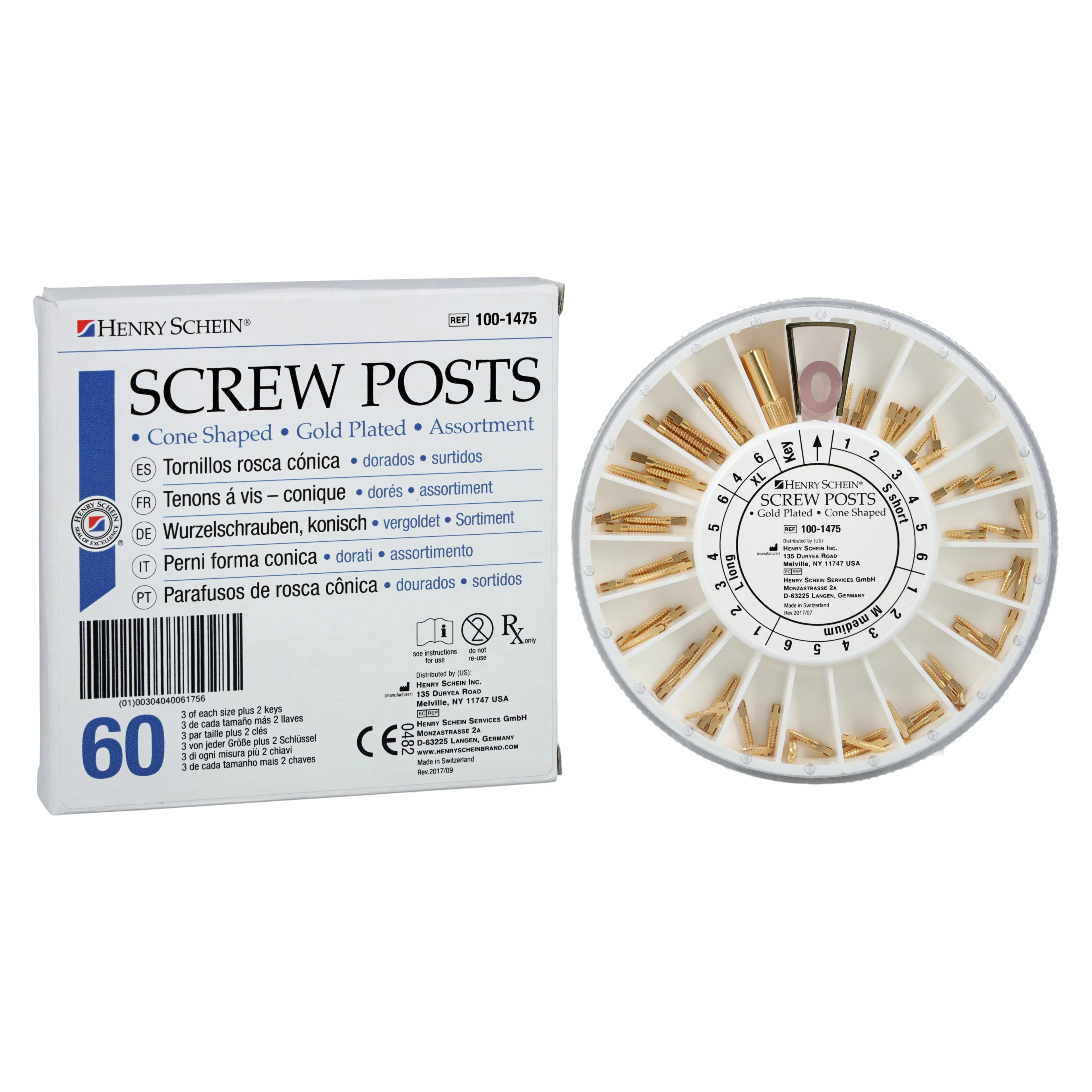 Screw Posts Assortment 403A, Gold-Plated, 60/Bx