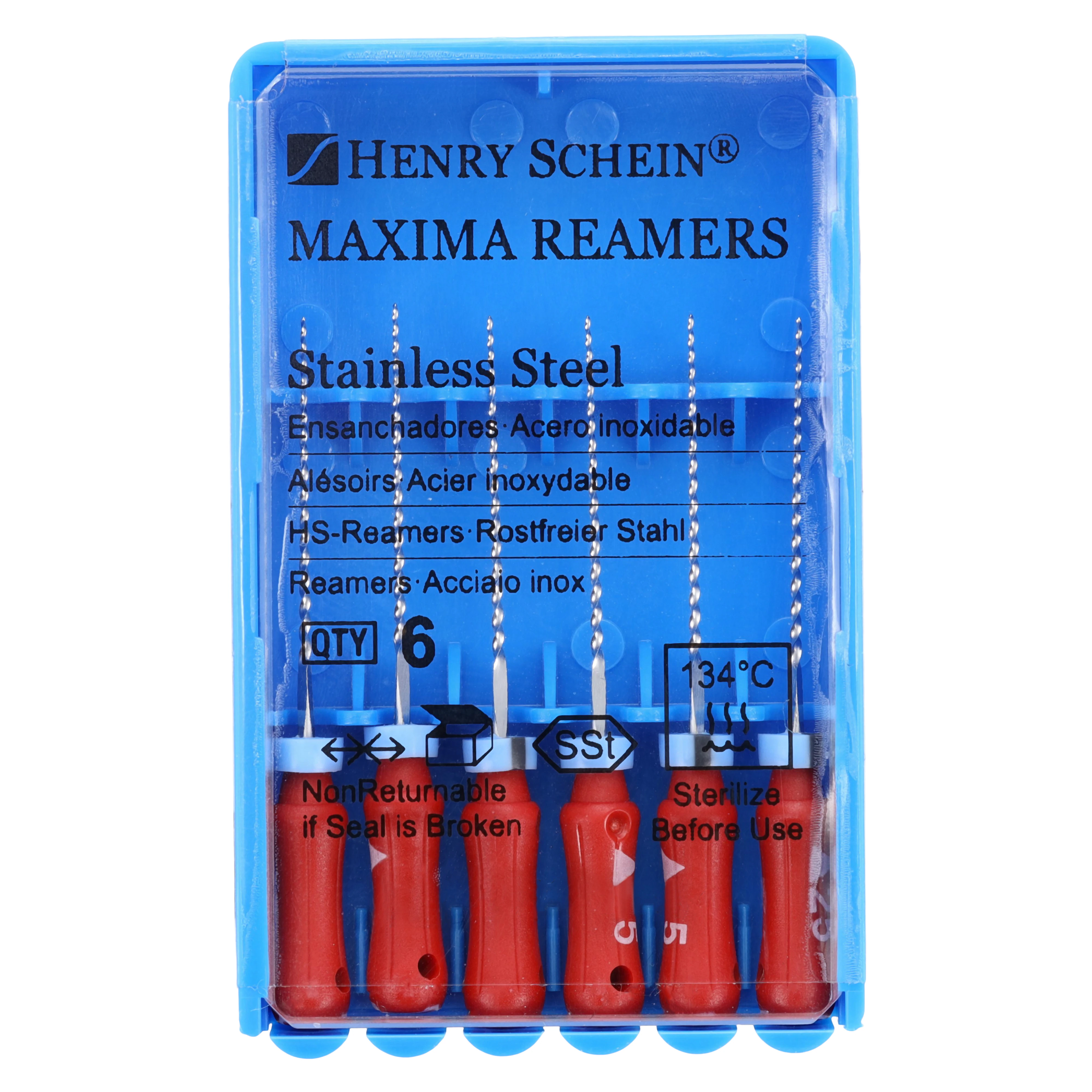 Maxima Hand Reamer, Size 25, 21mm, Stainless Steel, Color Coded Red, 6/Box