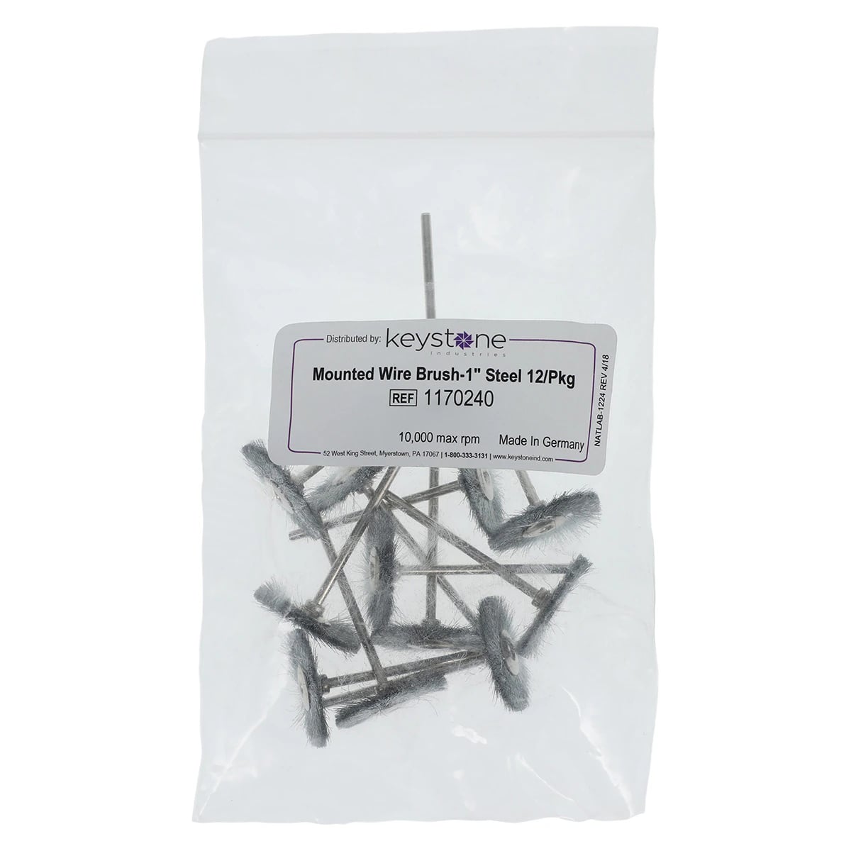 Keystone 844B 1" Mounted Steel Wire Brush, 12/Pkg