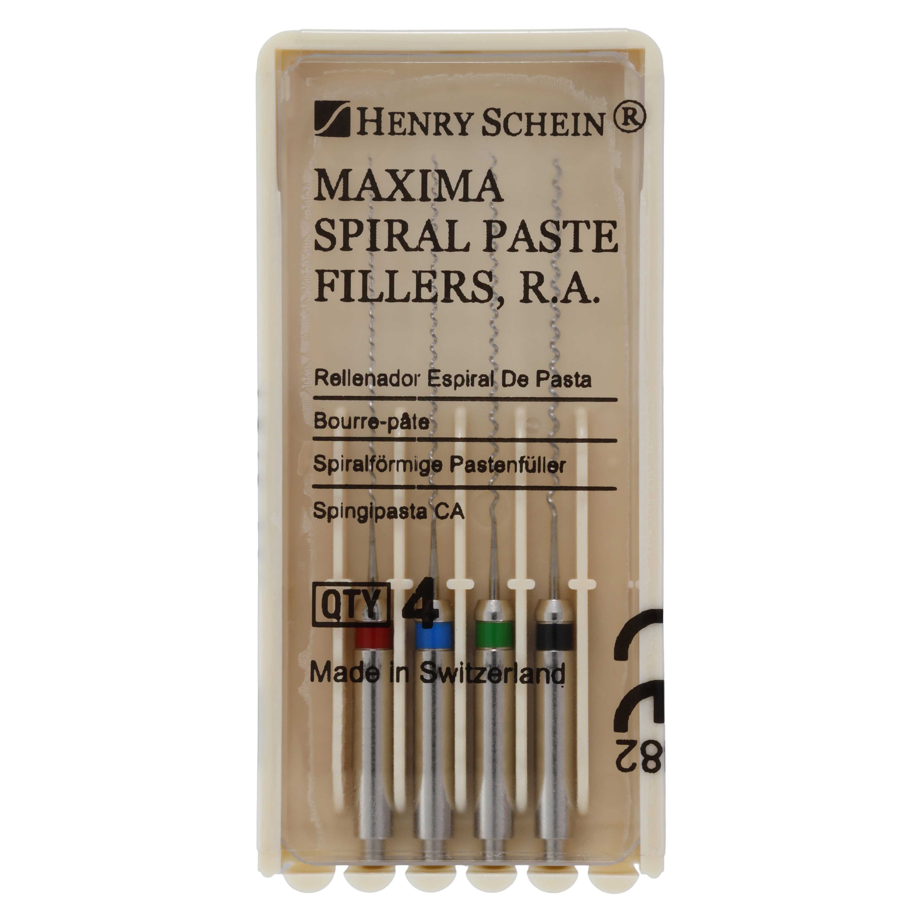 Henry Schein Paste Fillers RA, 25mm, Size 1-4, Right Angle, Color Coded Assorted, 4/Box