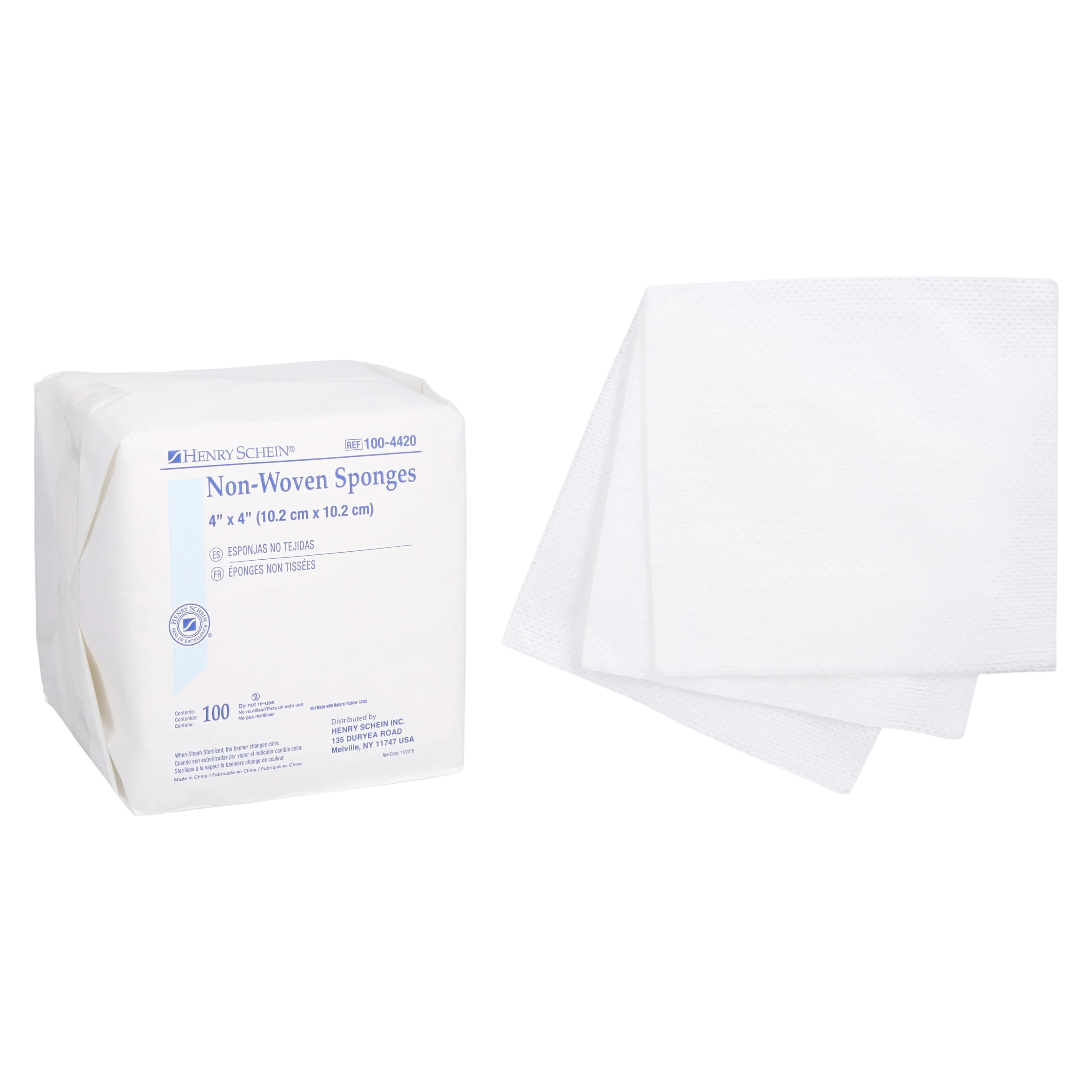 Henry Schein Viscose Non-Woven Sponge, 4x4", 4 Ply, Non-Sterile, Square, Latex-Free