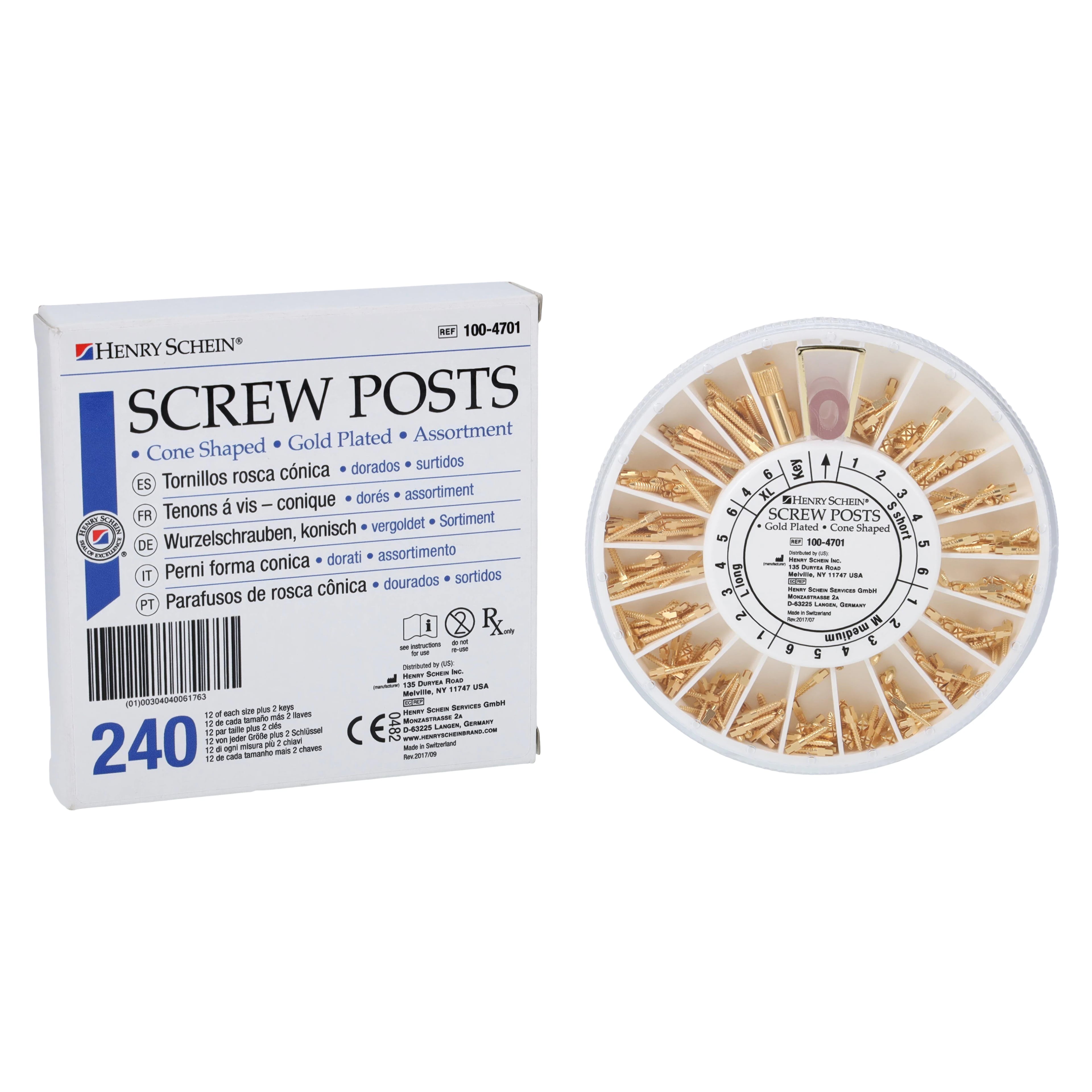Screw Posts Assortment 403, Gold-Plated, 240/Bx