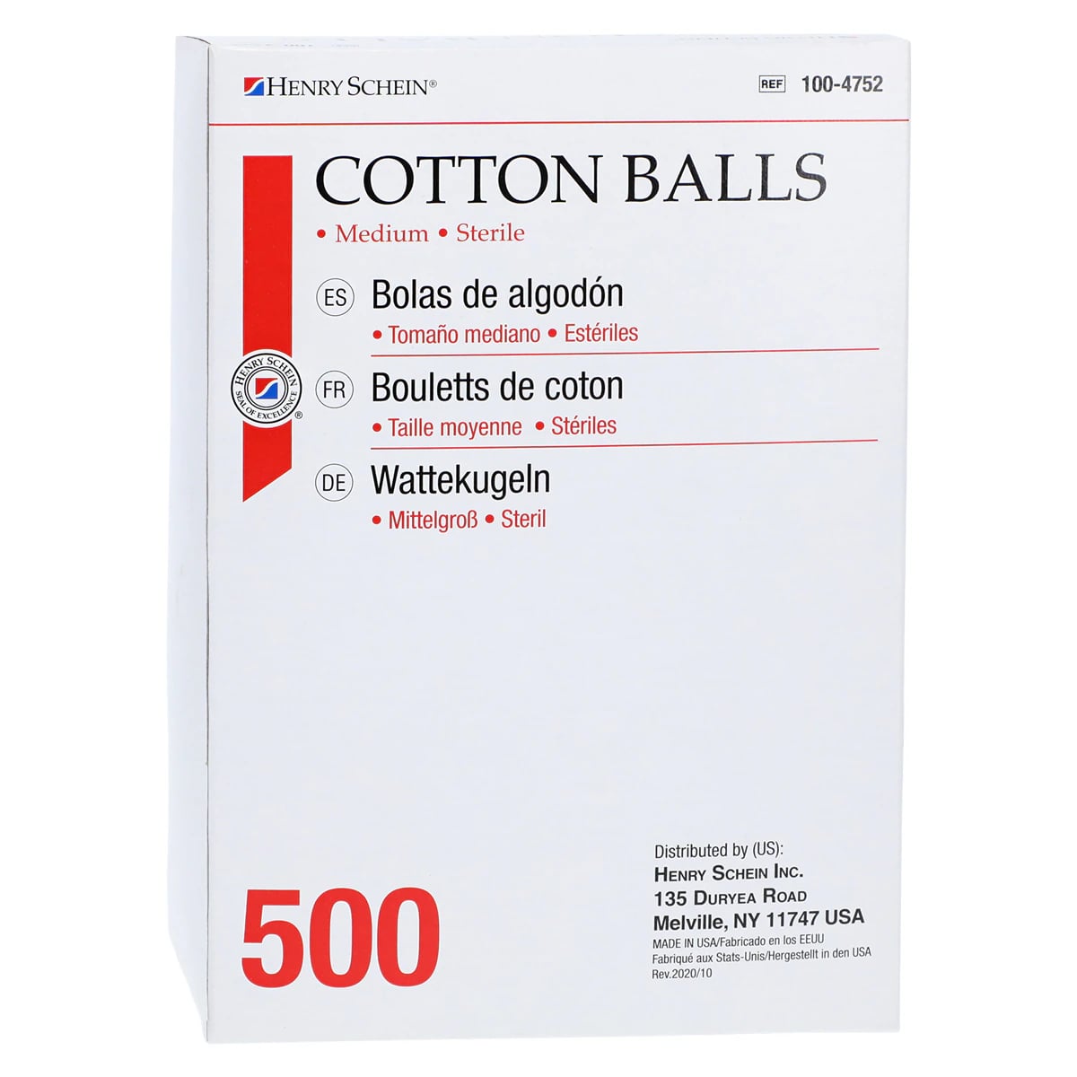 Henry Schein Sterile Cotton Balls, Medium, High Absorbency, Latex-Free, 500/Box