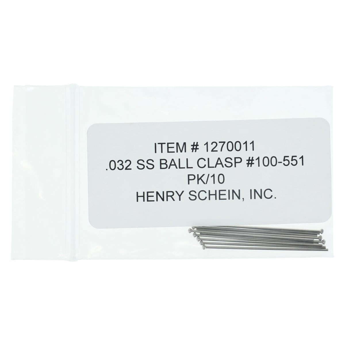 Ball Clasp SS, Wire Clasp Ball Head, 10/Box