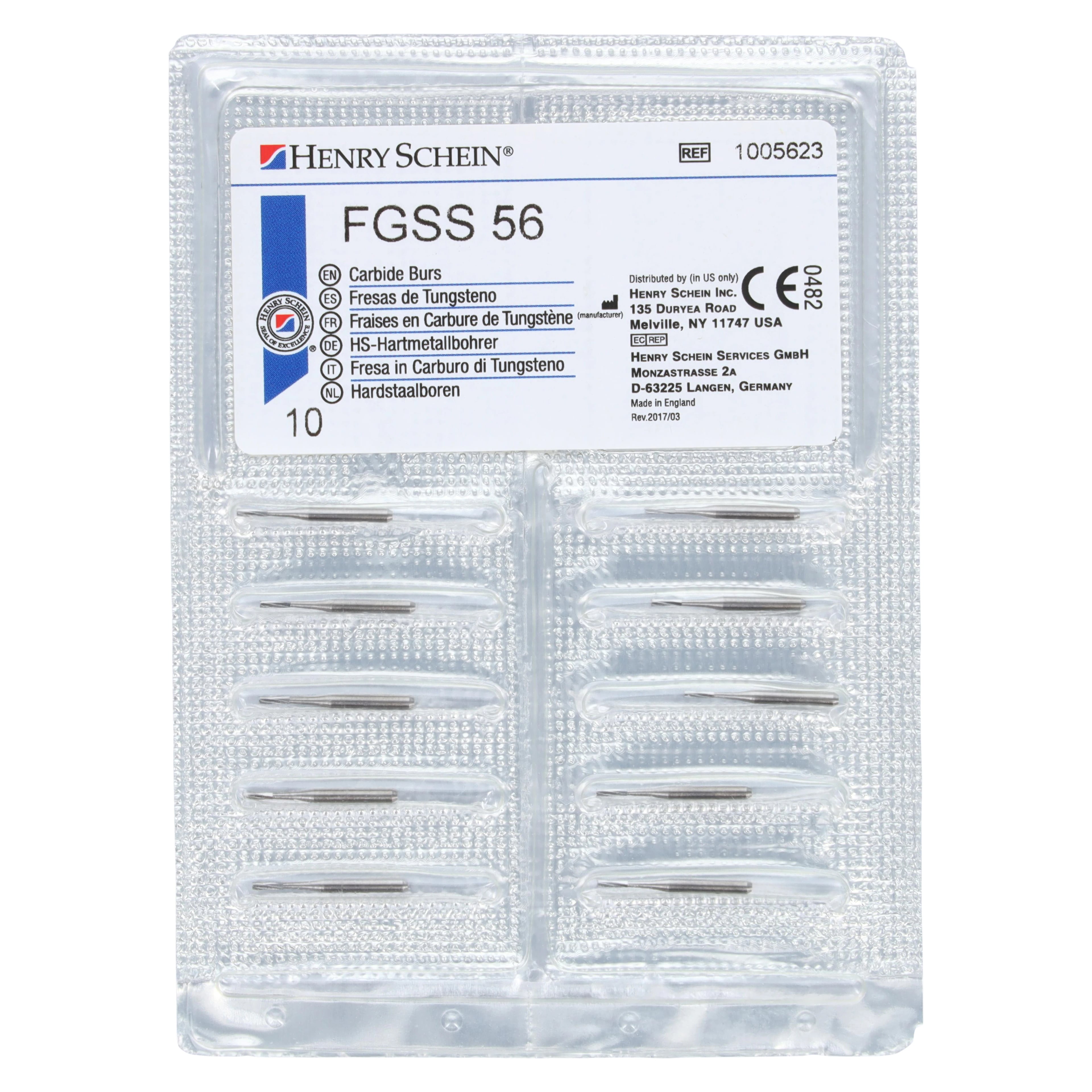 Carbide Bur FGSS 56, Plain Fissure, Friction Grip Short Shank, Operative, 10/Pk