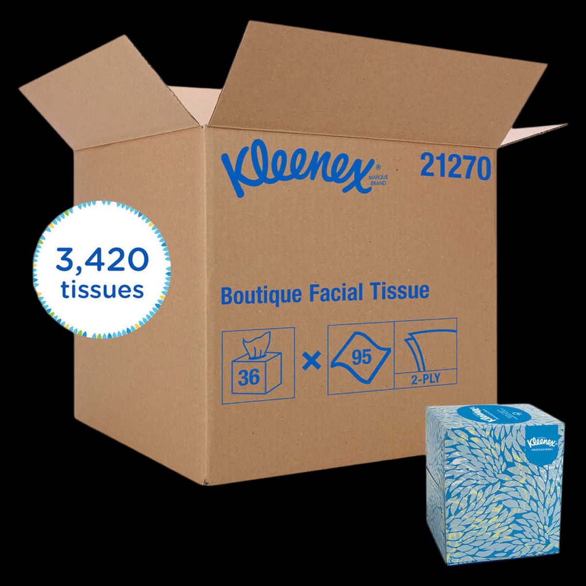 Kleenex Boutique Facial Tissue, White, 2-Ply, Upright Box, 90/Bx