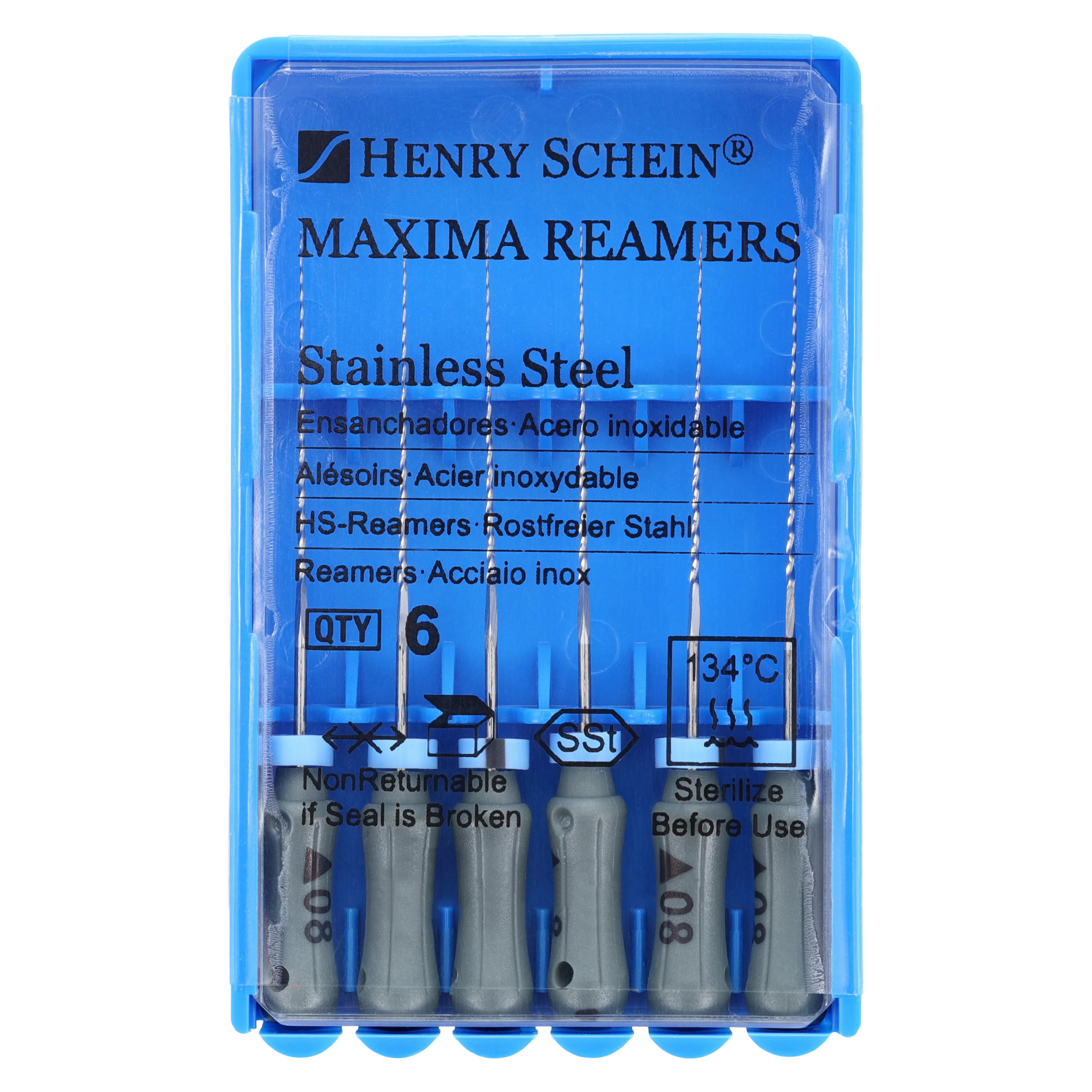 Maxima Reamer Size 8, 25mm, Stainless Steel, Grey, 6/Box