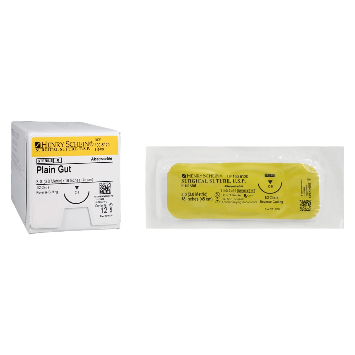 Henry Schein Plain Gut Absorbable Surgical Sutures, 3-0, C-9 Reverse Cutting, 18", Beige, 12/Box, 01KT8PD5N5VQCGYY9316P6TC02