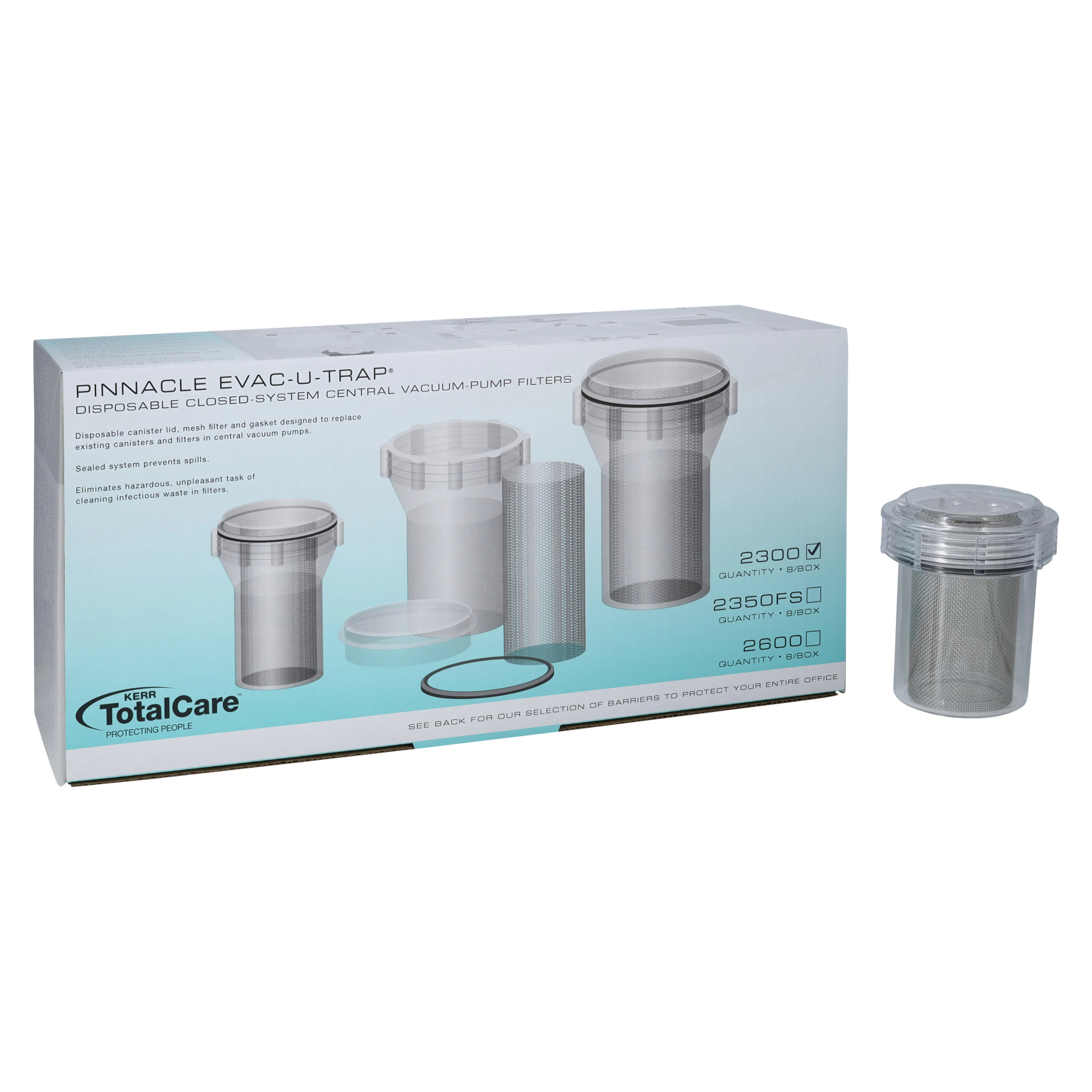 Evac-U-Trap Disposable Evacuator Trap, Internal Thread, Model 2300, 3-1/2" W x 4-3/8" H, 8/Box