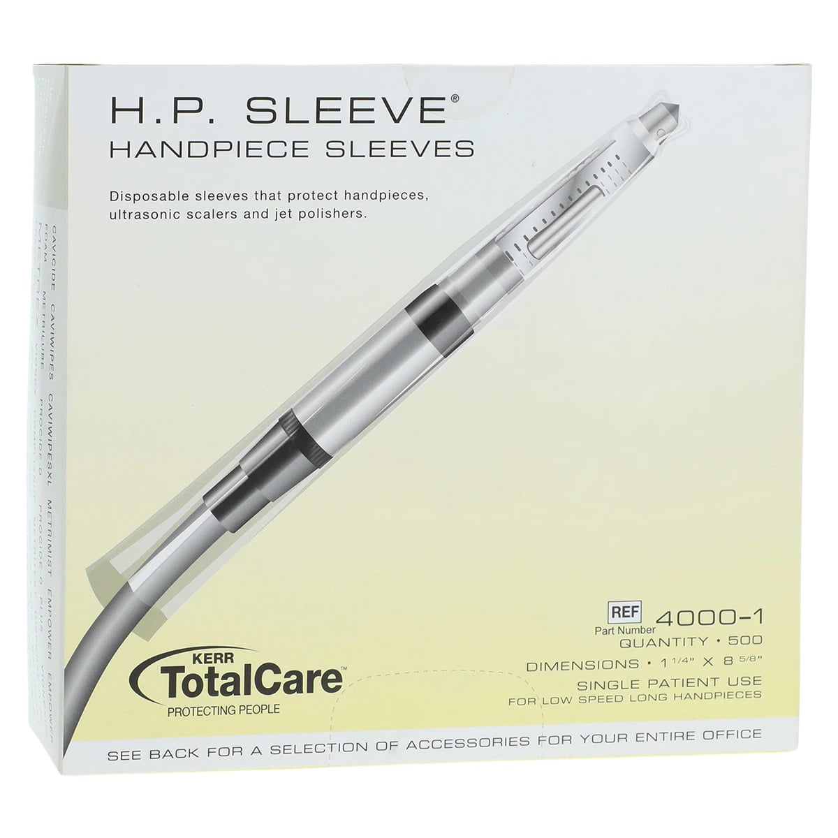 Kerr TotalCare Pinnacle Handpiece Sleeve, Straight, Clear Plastic, 1-1/4" x 10", 500/Box, Model 4000
