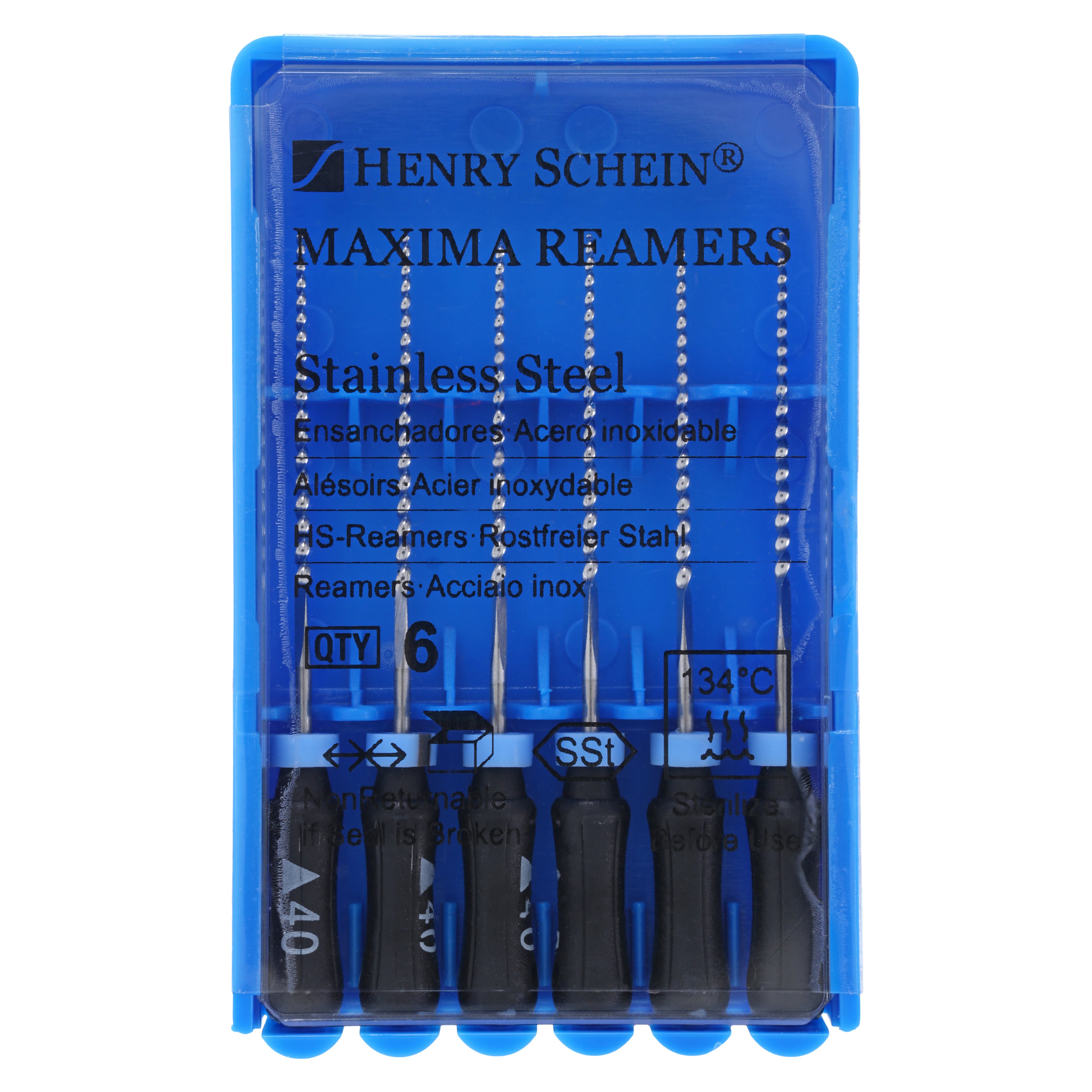 Maxima Hand Reamer, Size 40, 25mm, Stainless Steel, Color Coded Black, 6/Box