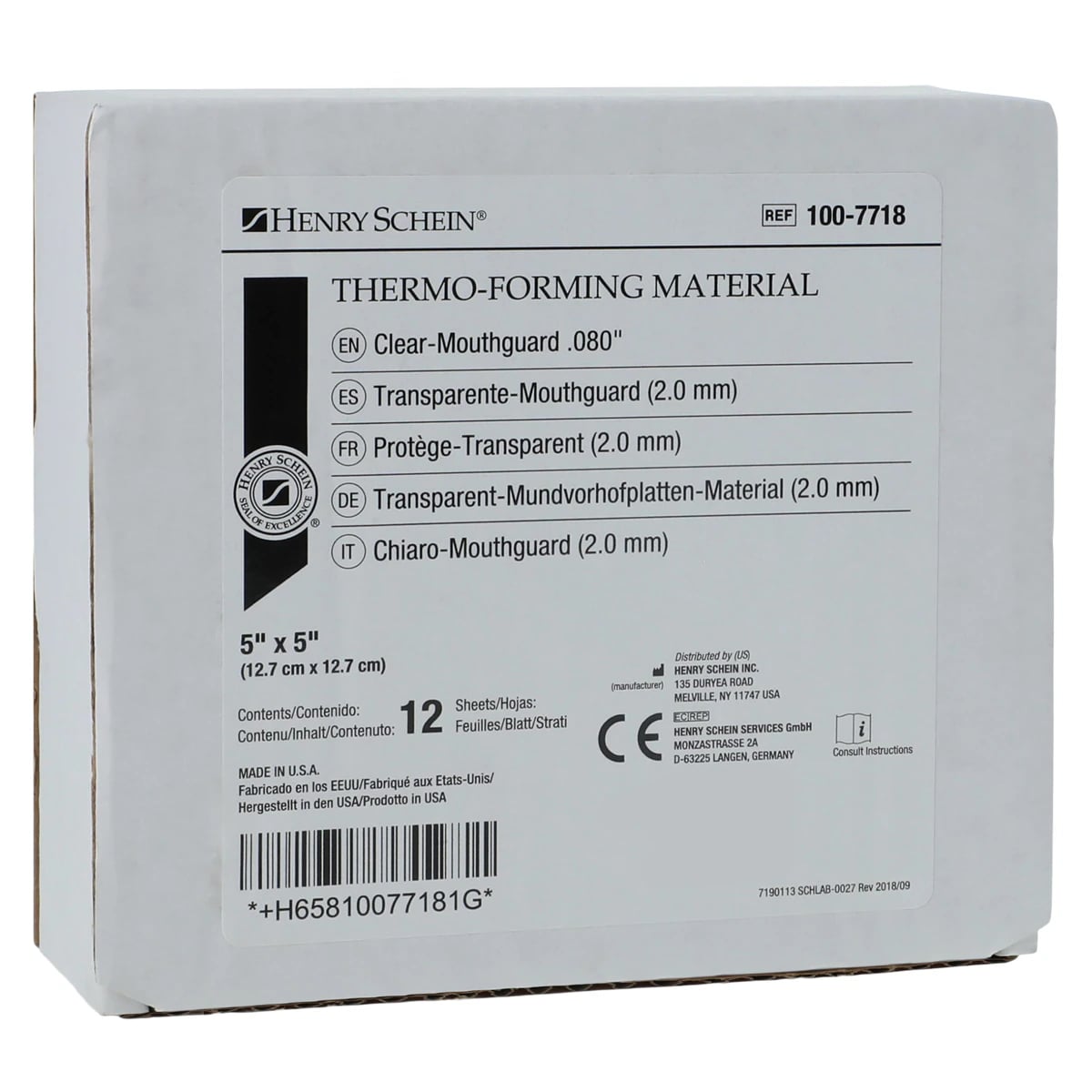 Henry Schein Thermo-Forming Mouthguard Material, Clear, 0.080", 12/Box