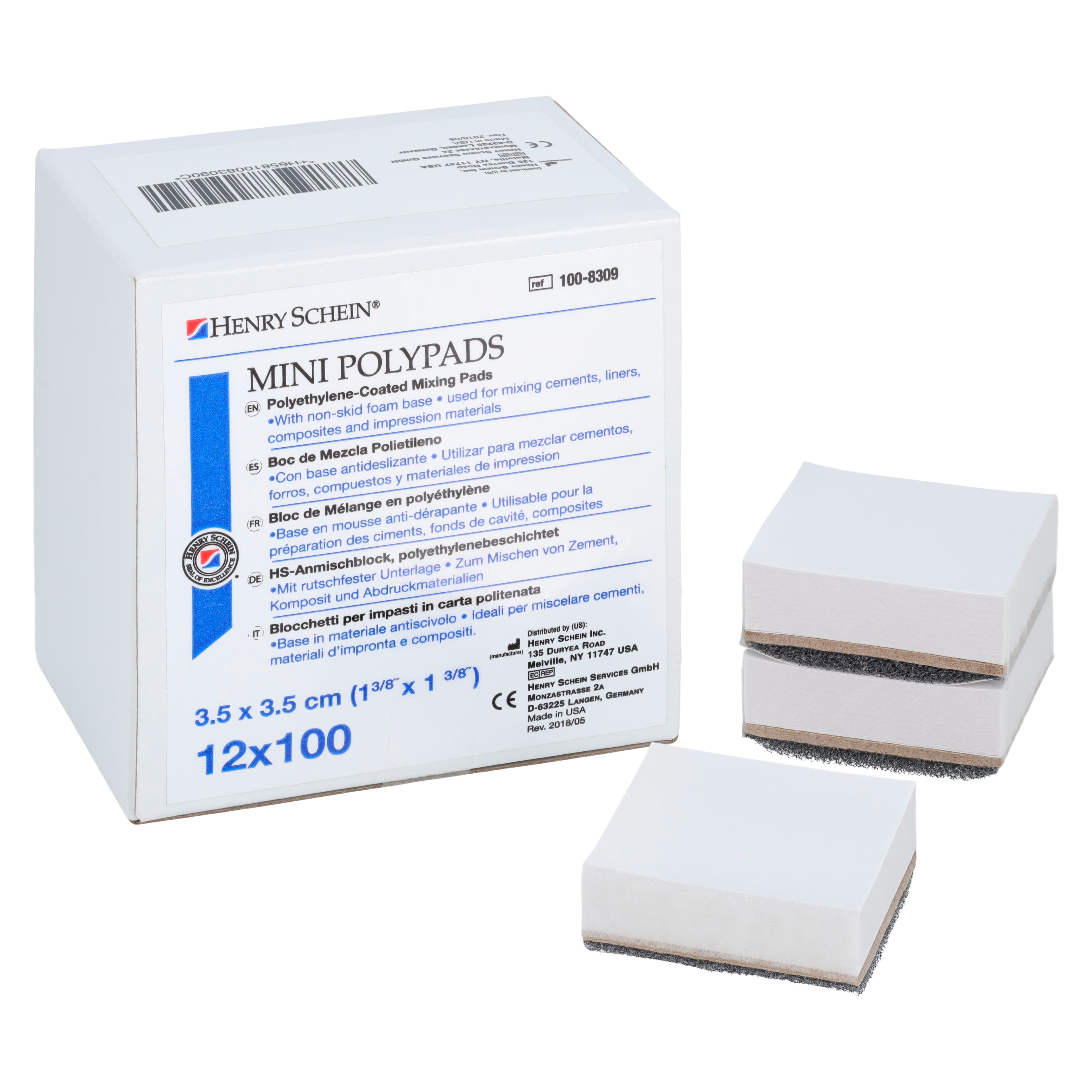 HSI Poly Pads, Mini, 1-3/8" x 1-3/8", White, 100 Sheets/Pad, 12/Box