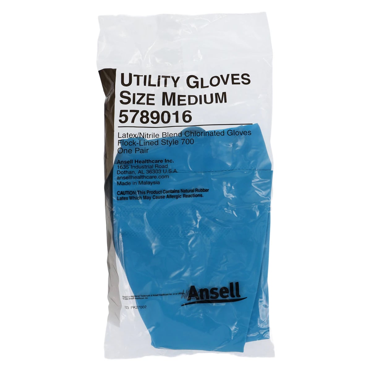 Ansell Perry Latex/Nitrile Blend Utility Gloves, Medium, Blue, Flock-Lined, Reusable, 12 Pairs/Box, 5789016