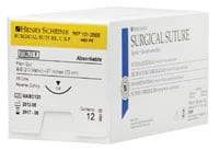 Henry Schein Plain Gut Absorbable Surgical Sutures, 4-0, 27", C-6 Reverse Cutting, 3/8 Circle Needle, 18mm, Beige, 12/Box