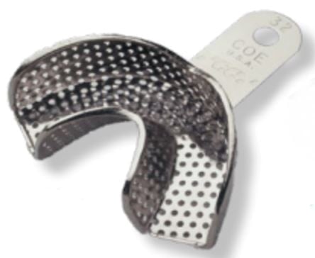 Impression Tray Metal #32, Partial, Lower Anterior, Perforated, Stainless Steel, Non-Water Cooled, Each