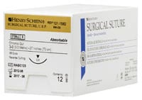 Chromic Gut Absorbable Surgical Sutures, Monofilament, 3-0, 27" Length, C-6 Reverse Cutting Needle, Undyed Beige, 12/Box