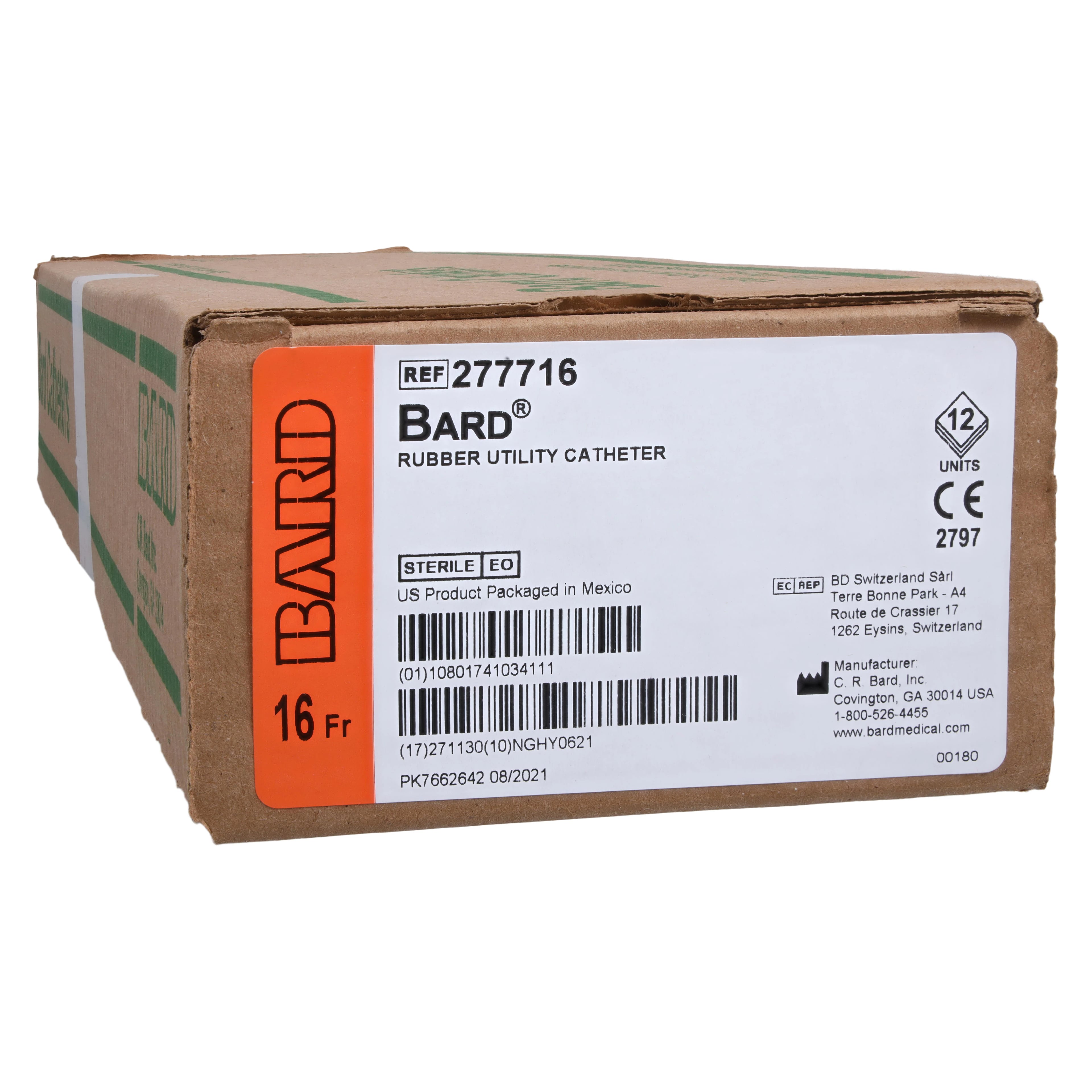 Bard Medical Red Rubber Intermittent Catheter, Straight, 16 Fr, Latex