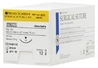 Henry Schein Plain Gut Absorbable Surgical Sutures, Monofilament, 3-0, 27" Length, C-6 Reverse Cutting Needle, 18mm, Beige, 12/Box