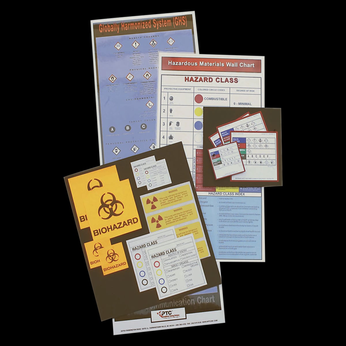 OSHA Compliance Labeling Kit - Biohazard, GHS, and Radiation Labels with Wall Chart