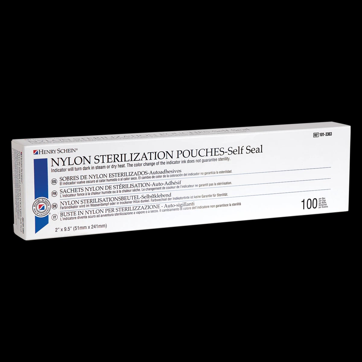 Henry Schein Nylon Sterilization Pouch, Self-Sealing, 2 in x 9.5 in, 100/Box