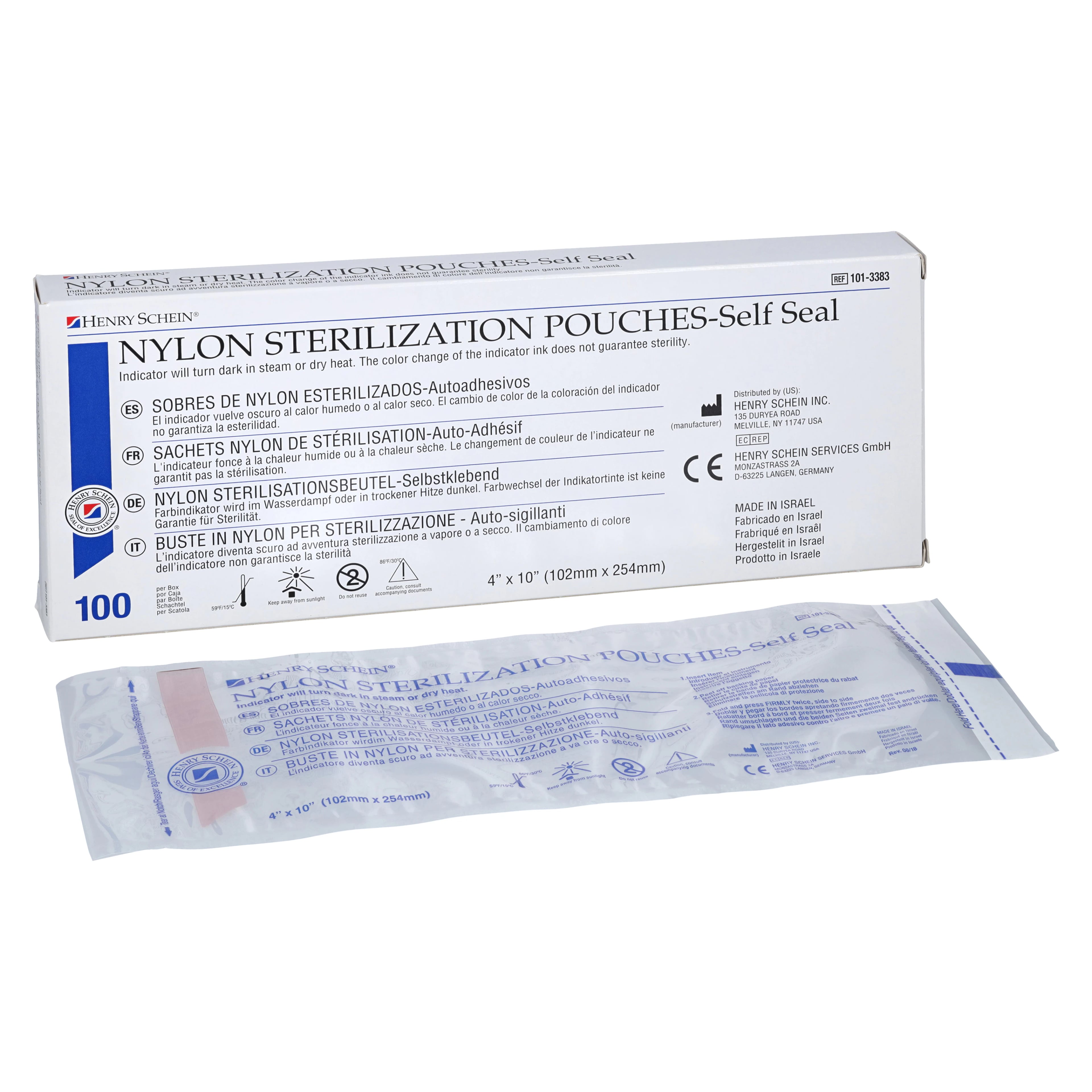 Henry Schein Nylon Sterilization Pouch, Self-Sealing, 4 in x 10 in, 100/Box