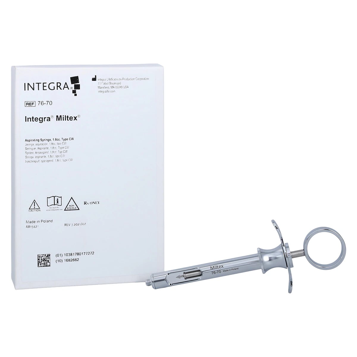 Integra Miltex Aspirating Syringe, Cook-Waite (CW) Type, 1.8 cc, Stainless Steel, 76-70