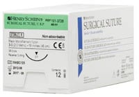 Henry Schein Black Monofilament Nylon Non-Absorbable Surgical Sutures, 3-0, 18", C-7 Reverse Cutting 3/8 Circle Needle, 24mm, 12/Box