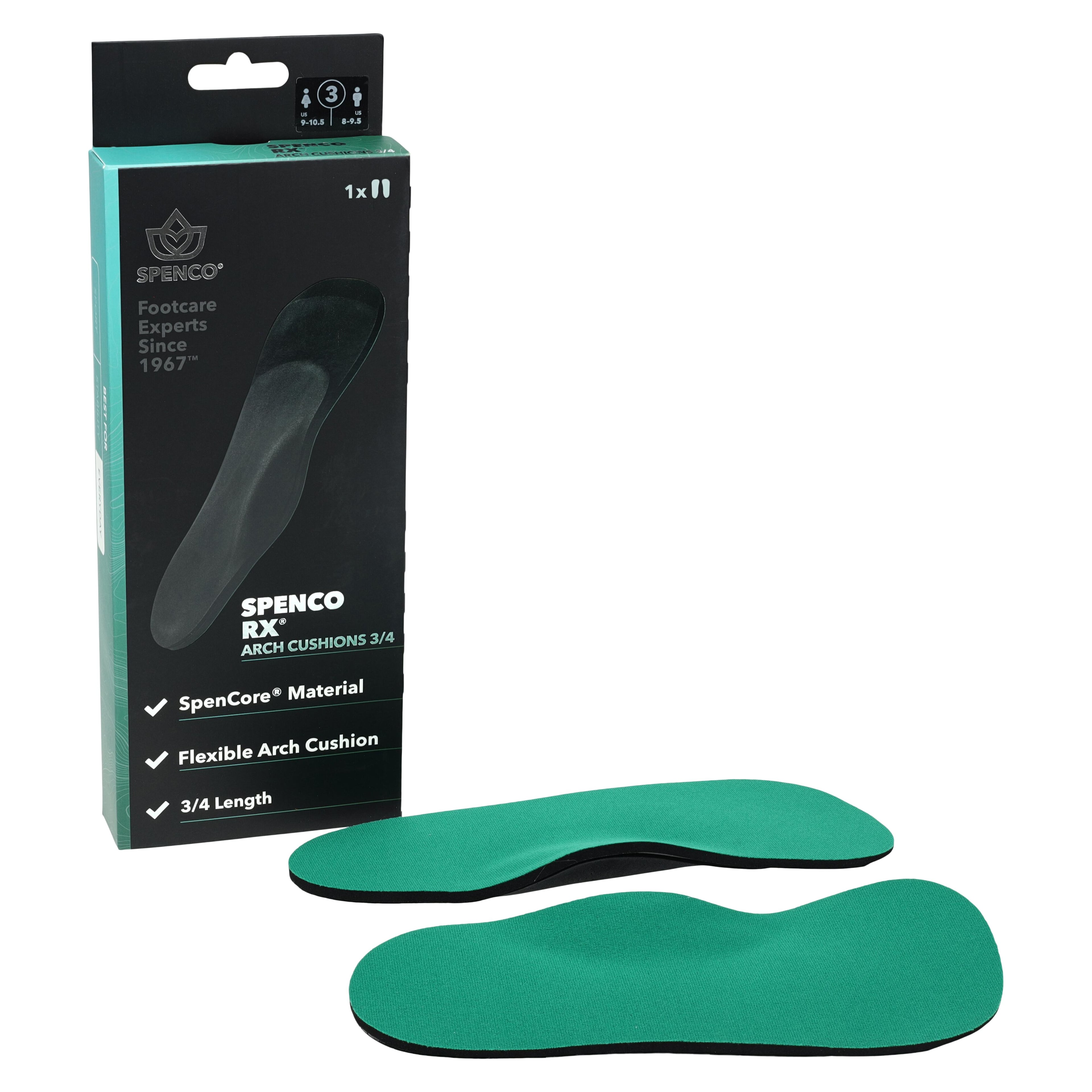 Implus Footcare 3/4 Length Arch Support Orthotic, Green, Men's 8-9.5 / Women's 9-10.5