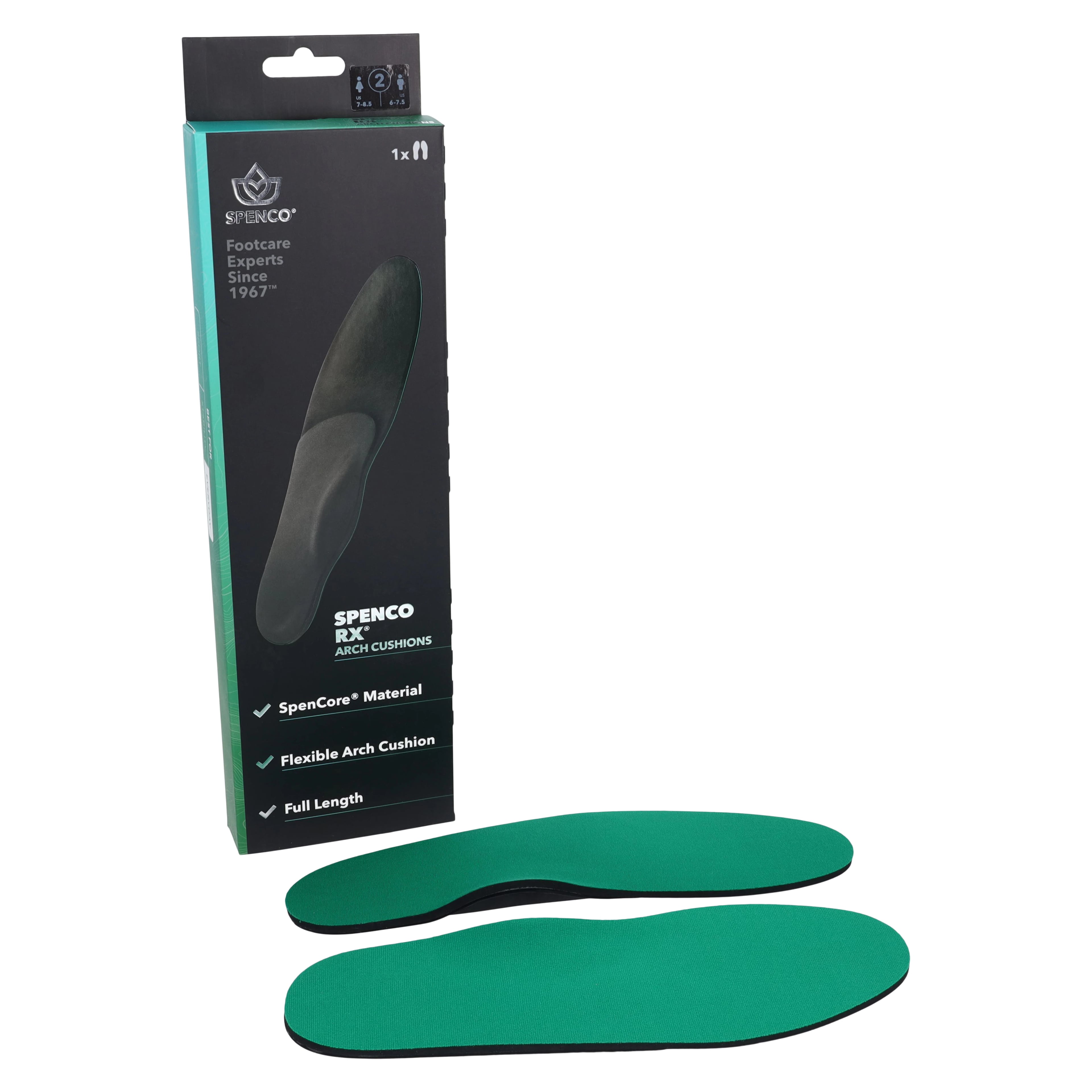 Implus Footcare RX Cushion Insert, Full Length, Black/Green, Men's 6-7.5 / Women's 7-8.5