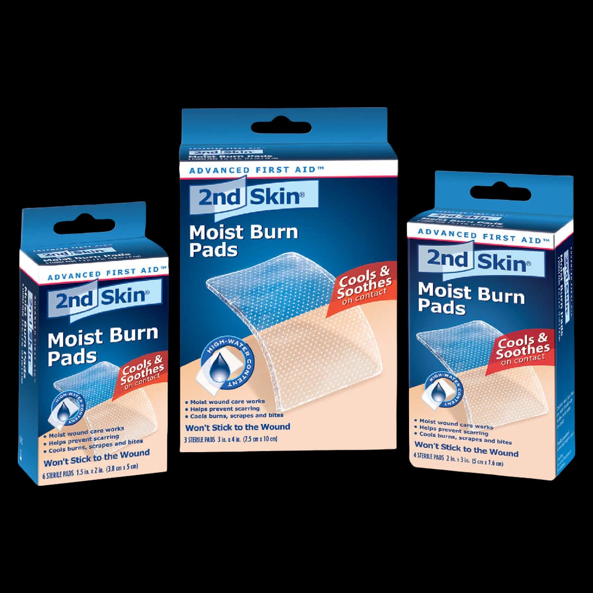 2nd Skin Moist Hydrogel Burn Pad, 2x3" Sterile, Blue Tint, Non-Absorbent, 4/Box
