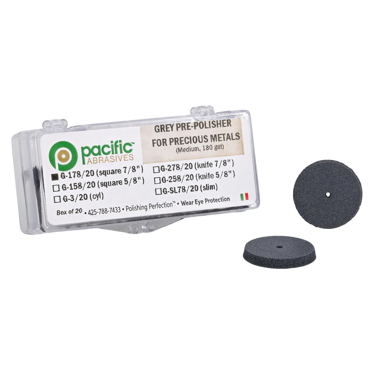 Pacific Abrasives Pre-Polisher Medium Dark Grey Square Edge Wheels, 7/8" x 1/8", 20/Box