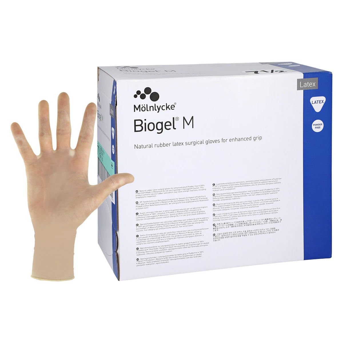 Biogel M Microsurgical Sterile Surgical Gloves, Powder-Free, Size 7.5, Straw, 50 Pairs/Box