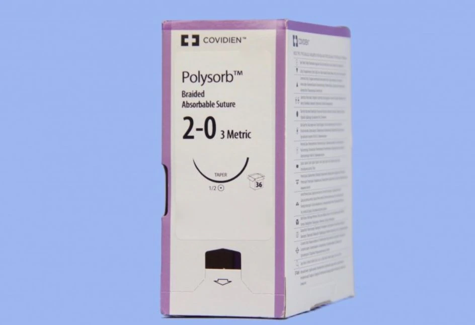 Medtronic Polysorb Suture, 2-0, 30" Polyester Braid, Absorbable, Coated, Undyed, GS-22 Taper Point 1/2 Circle Needle 27mm, 36/Case