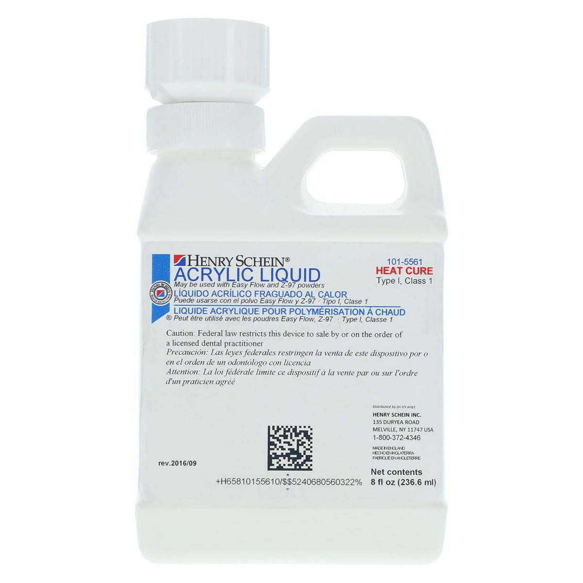 Acrylic Liquid Heat Cure, 8 oz/Bottle