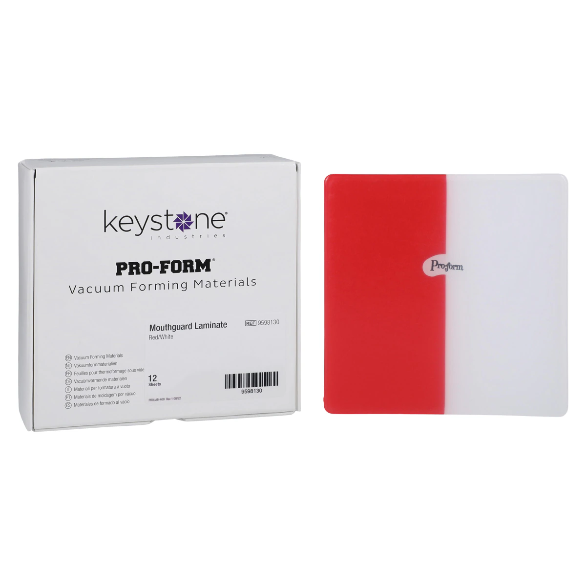 Pro-Form Dual-Color Mouthguard Laminate, Red/White, 5" x 5", 0.160" (4mm), 12/Pkg, 9598130
