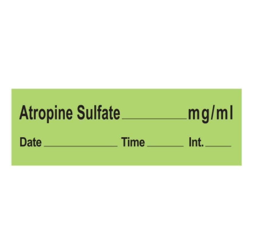 Labels Atropine Sulfate, Green, 500"/Roll, 1/Each