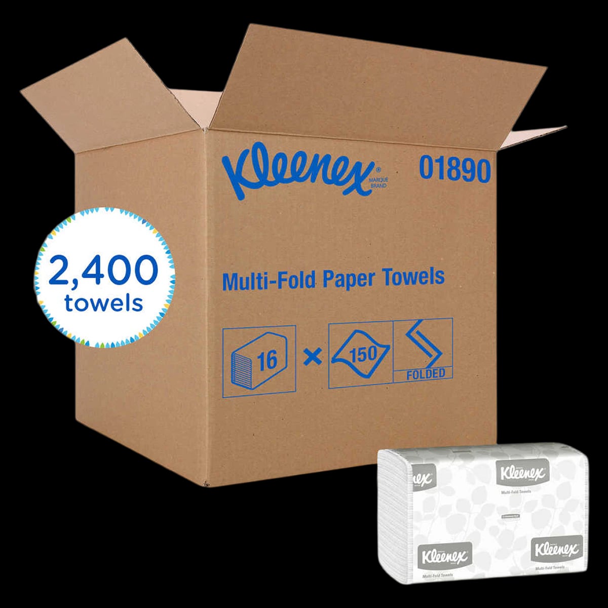 Kleenex Multifold Paper Towels, 1-Ply, 9.2" x 9.4", White, 2400/Case, 01890