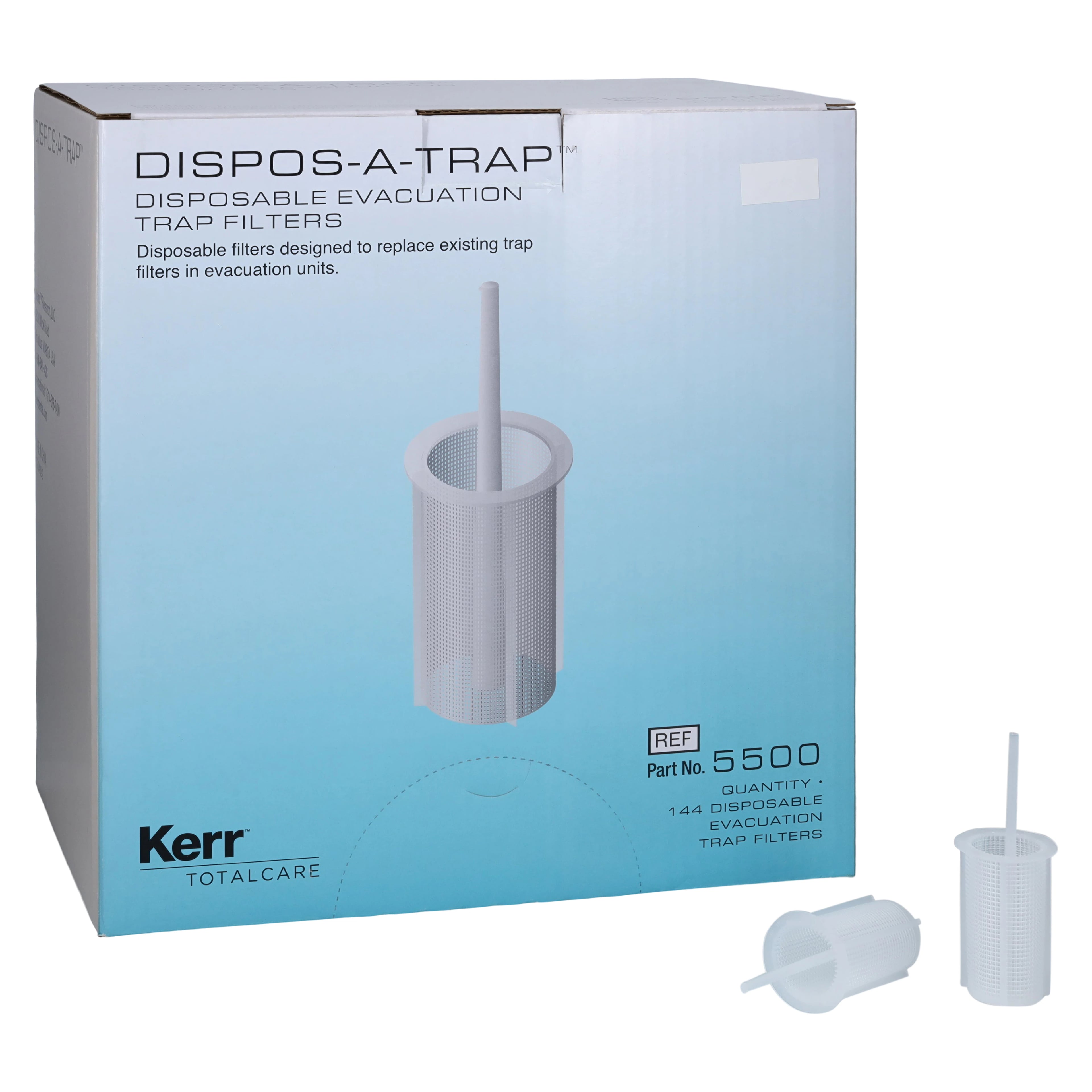 Kerr TotalCare Dispos-A-Trap #5500 Disposable Evacuator Trap, 1-1/4" Diameter, for A-dec Cascade/Performer, 144/Box